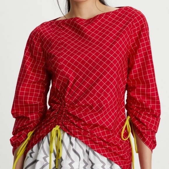 Tory Burch Tops - Tory Burch Windowpane Silk Tunic Top Size 14